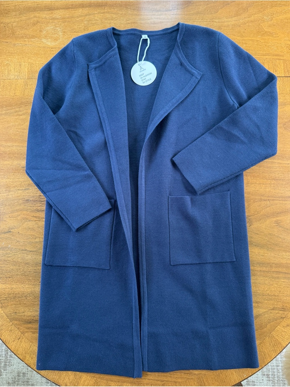 Women's Navy Open-Front Long Cardigan Sweater